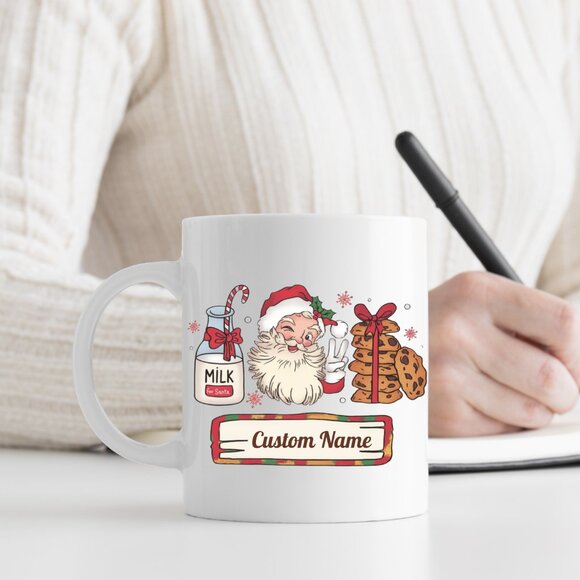 🎅 Personalized Christmas Mug - Retro Santa Claus, Milk & Cookies, Customizable - Picture 4 of 4